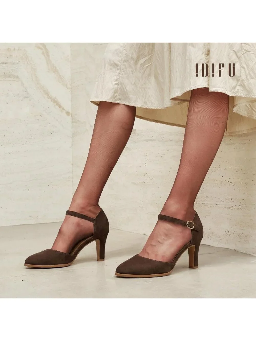 Women's Brown Suede Closed Toe Chunky High Heels Comfortable Dress Pumps Shoes